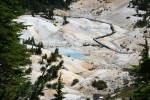 The smell of sulphur hits you like a ton of bricks as you make your way over a rise and look down into Bumpass Hell.  Named for a pioneer who fell into one of the boiling ponds, this area contains steam vents and boiling mud and water pits
